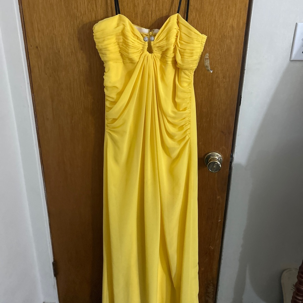 Laundry Shelli Segal Yellow Ruched Maxi Dress w Jewel Accent Formal Gown $325 Ms